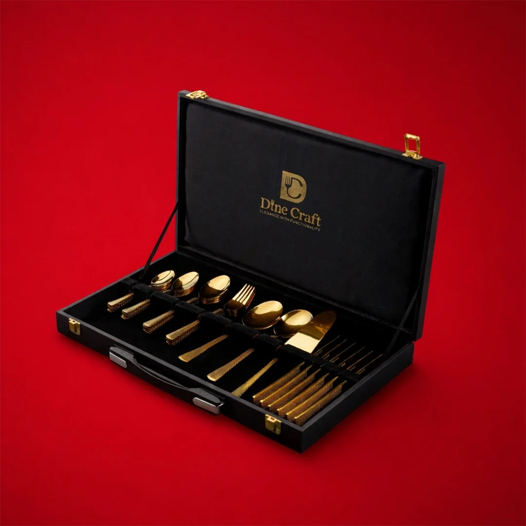 Terra Gold Pattern Serving Set 33 Pieces for 6 Persons with PVD Coating